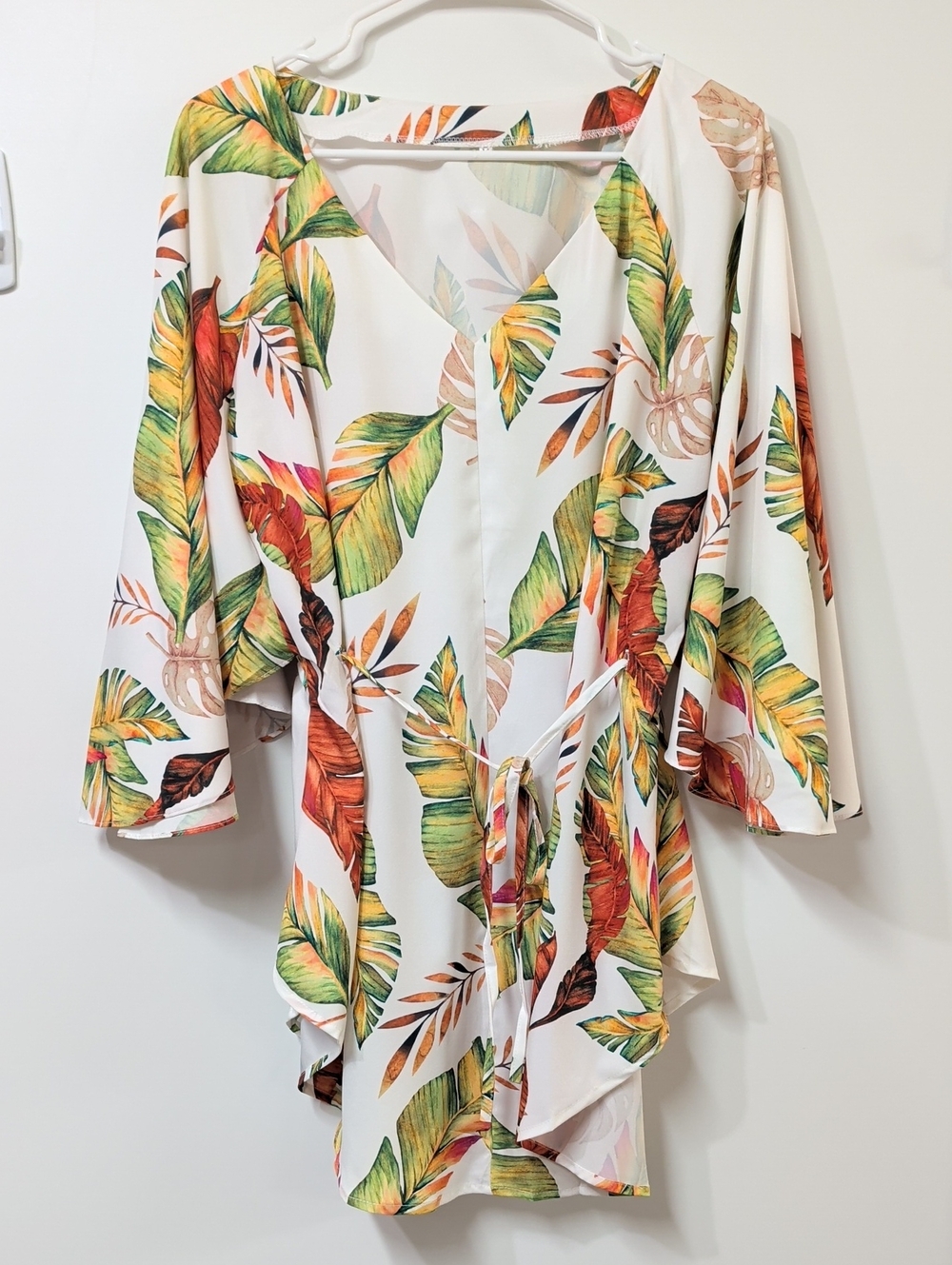 Tropical Leaf Tie Front Mini Dress Size Medium